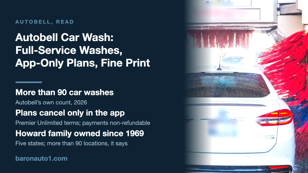 Brand panel beside a sedan between red brushes in a tunnel wash