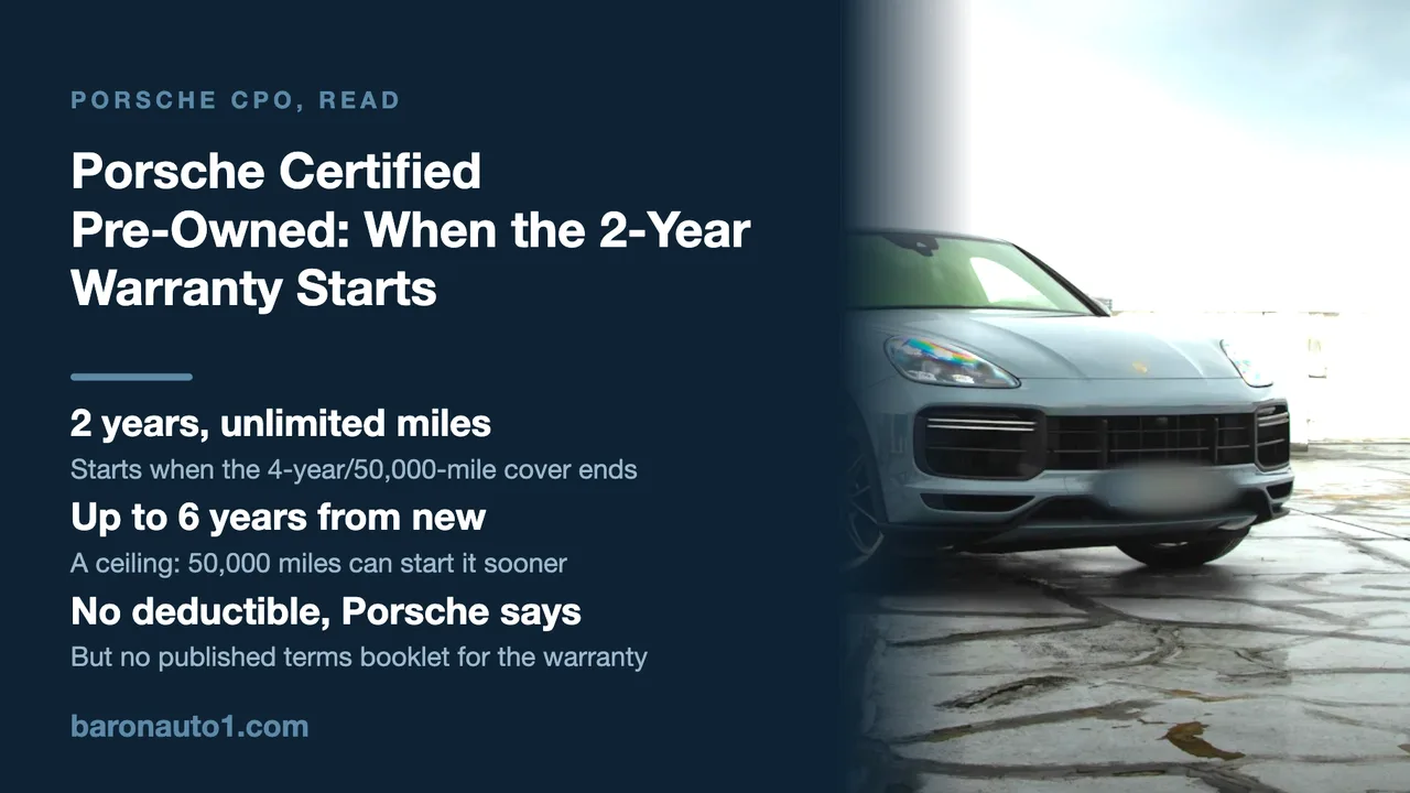 Brand panel beside a grey Porsche Cayenne Coupe with bronze wheels on a wet rooftop car park